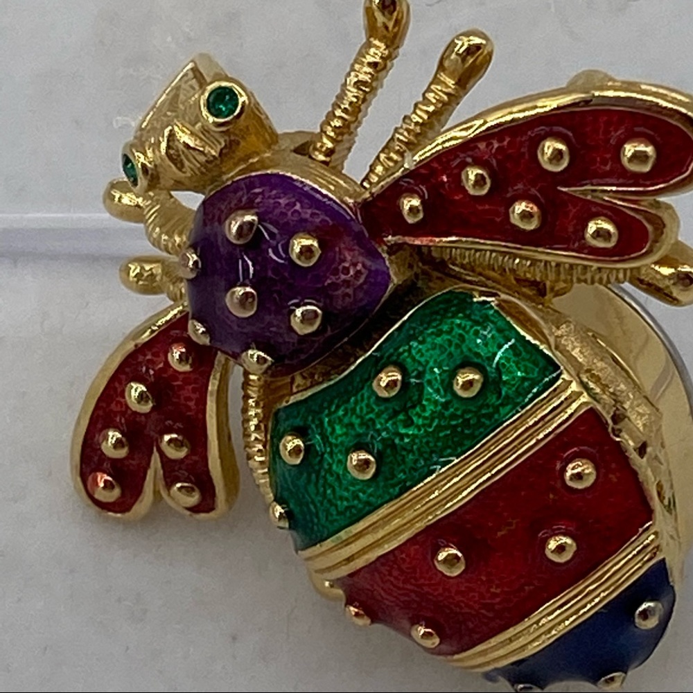 Joan Rivers Watch Brooch Green rhinestone eyes vio